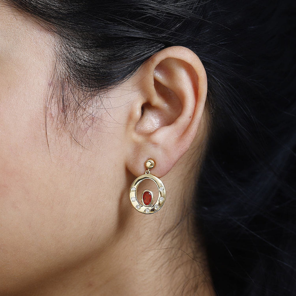 Salamanca Fire Opal & Natural Zircon Dangle Earrings in 18K Yellow Gold Vermeil Plated Sterling Silver 1.00 Ct.