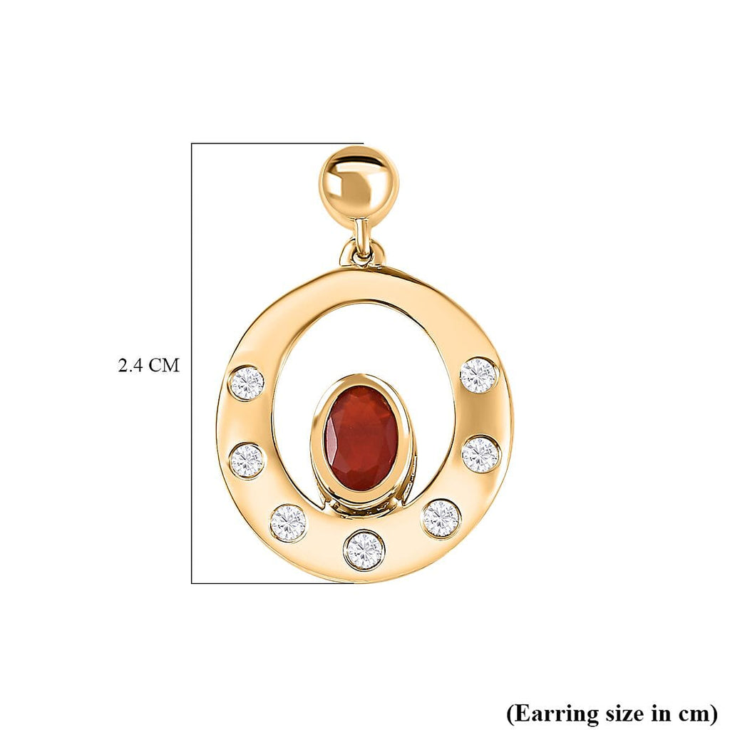 Salamanca Fire Opal & Natural Zircon Dangle Earrings in 18K Yellow Gold Vermeil Plated Sterling Silver 1.00 Ct.