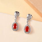 Salamanca Fire Opal & White Zircon Dangling Earring in Rhodium Overlay Sterling Silver 1.98 Ct.