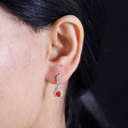 Salamanca Fire Opal & White Zircon Dangling Earring in Rhodium Overlay Sterling Silver 1.98 Ct.