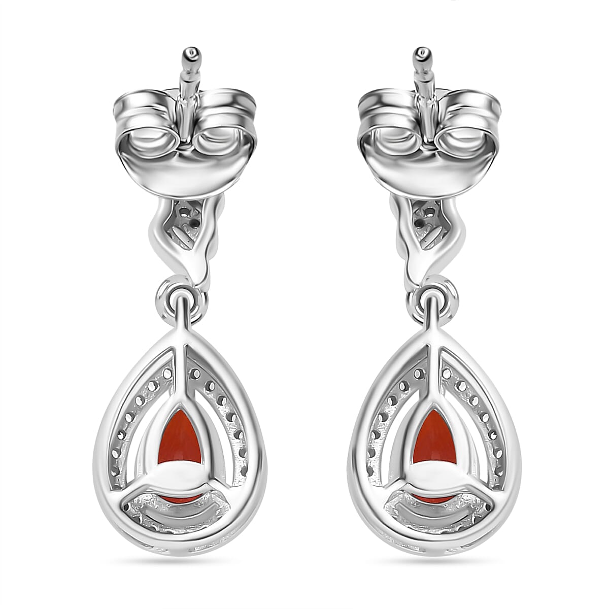 Fire Opal, White Zircon Dangling Earrings in Rhodium Overlay Sterling Silver 7891975 5