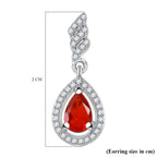 Salamanca Fire Opal & White Zircon Dangling Earring in Rhodium Overlay Sterling Silver 1.98 Ct.