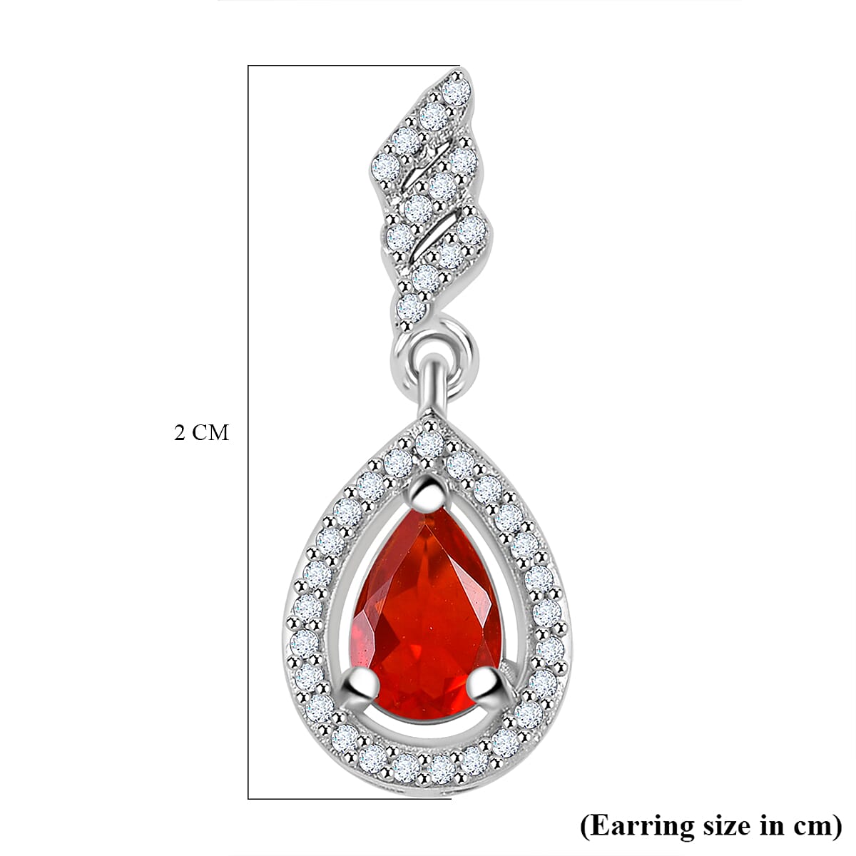 Fire Opal, White Zircon Dangling Earrings in Rhodium Overlay Sterling Silver 7891975 6