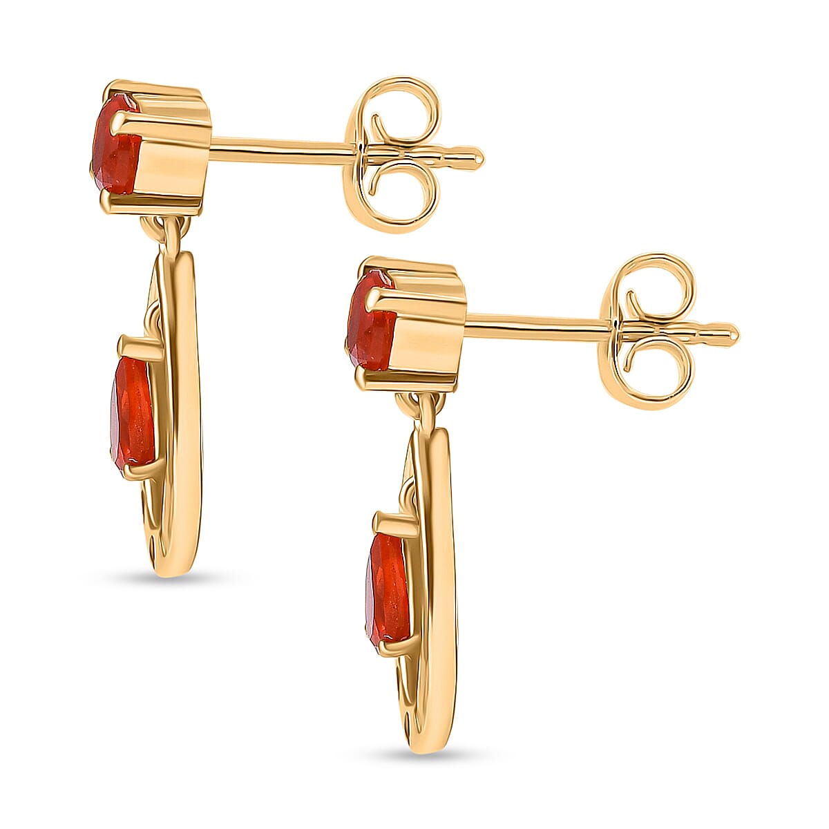 Fire Opal, White Zircon Teardrop Dangling Earring with Push Back in Yellow Gold Plated Sterling Silver 8238552 3
