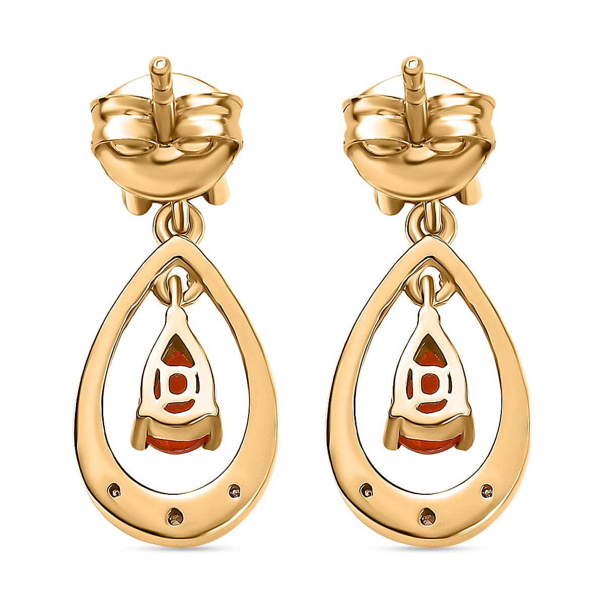 Fire Opal, White Zircon Teardrop Dangling Earring with Push Back in Yellow Gold Plated Sterling Silver 8238552 4