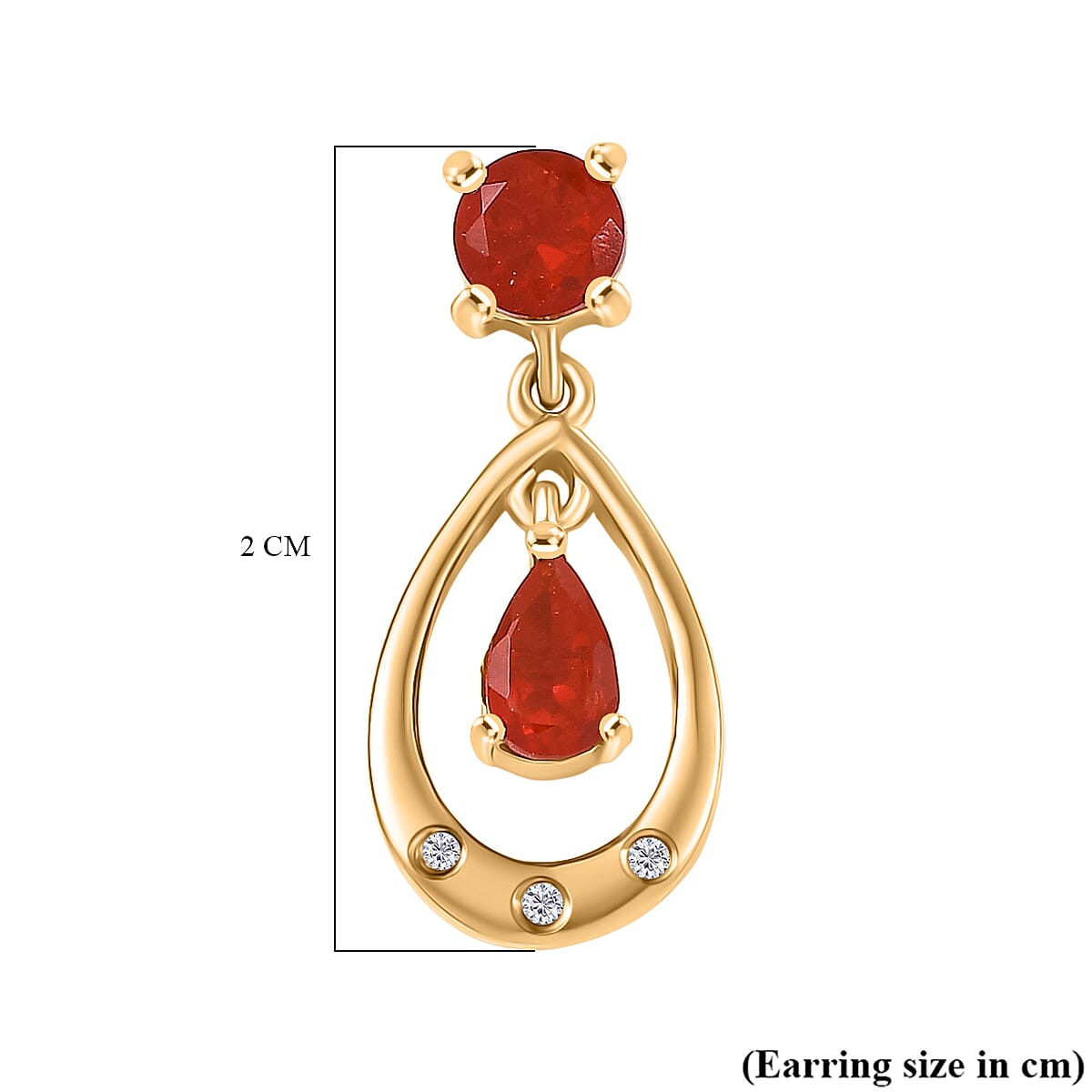 Fire Opal, White Zircon Teardrop Dangling Earring with Push Back in Yellow Gold Plated Sterling Silver 8238552 5
