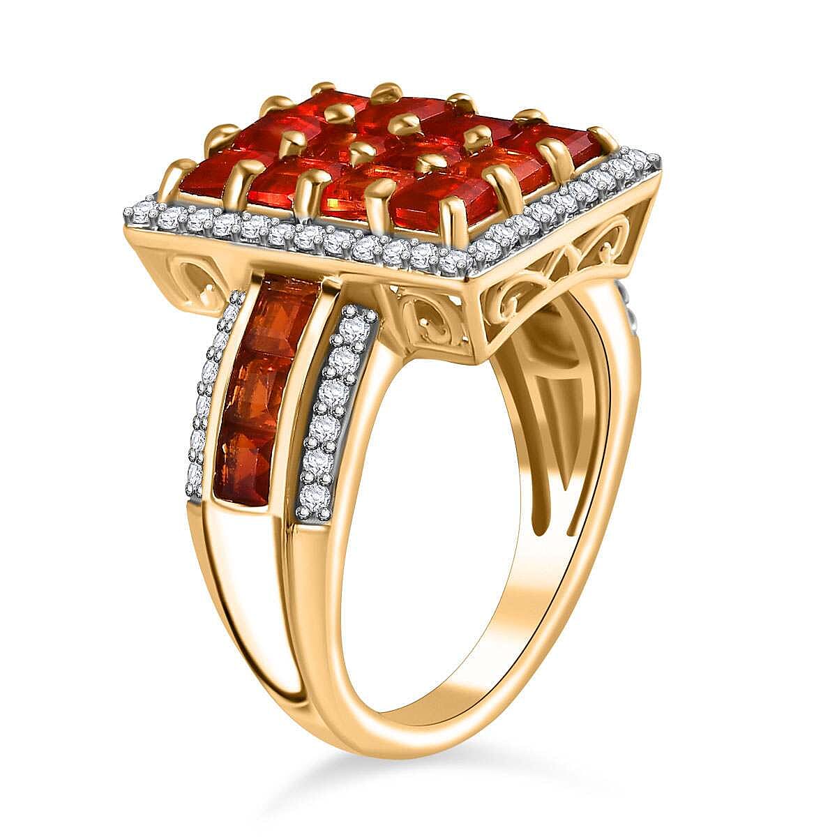 Salamanca Fire Opal, Zircon Checkboard Ring in 18K Gold Vermeil Plated Sterling Silver 2.67 Ct. 7781901 3