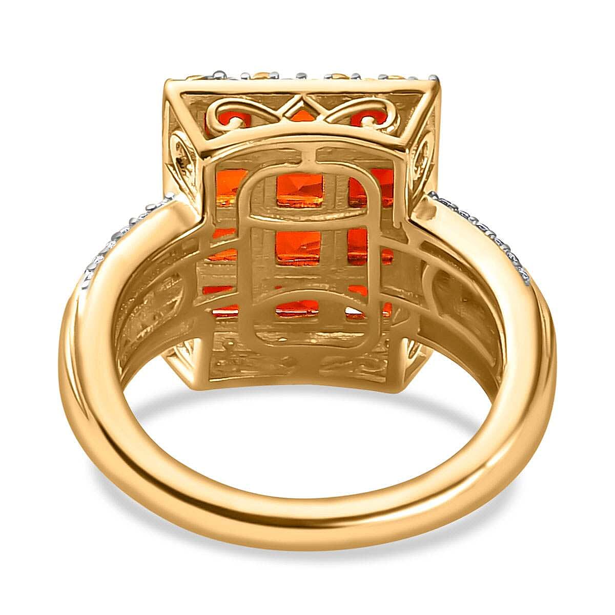 Salamanca Fire Opal, Zircon Checkboard Ring in 18K Gold Vermeil Plated Sterling Silver 2.67 Ct. 7781901 4