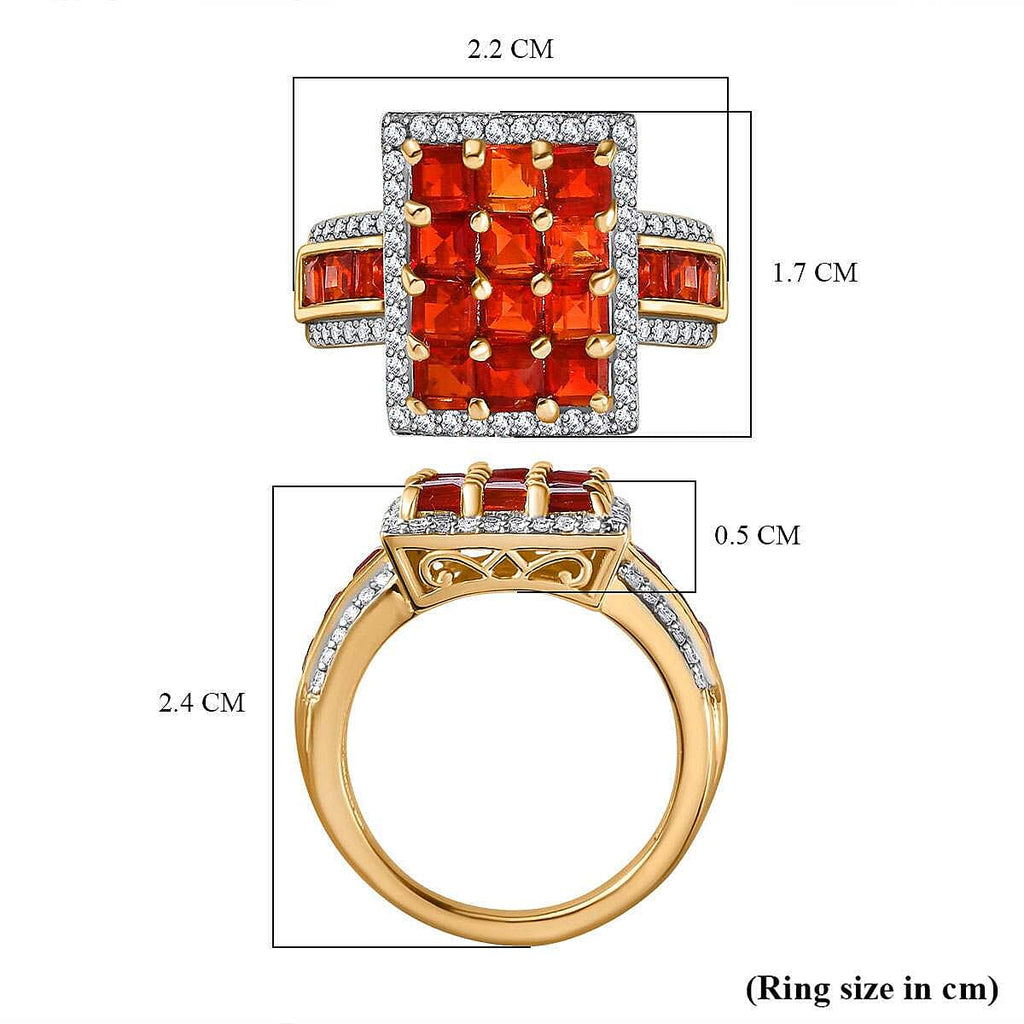 Salamanca Fire Opal & White Zircon Checkboard Ring in 18K Vermeil Yellow Gold Plated Sterling Silver 2.67 Ct.