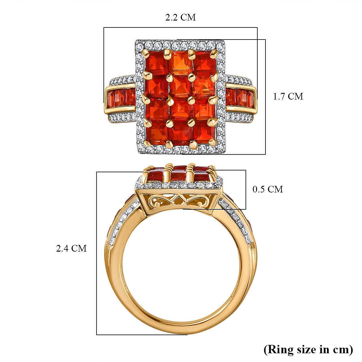 Salamanca Fire Opal, Zircon Checkboard Ring in 18K Gold Vermeil Plated Sterling Silver 2.67 Ct. 7781901 5