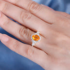 Fire Opal, White Zircon  Main Stone With Side Stone Ring in 18K  Vermeil Yellow Gold Plated Ct 2.21.