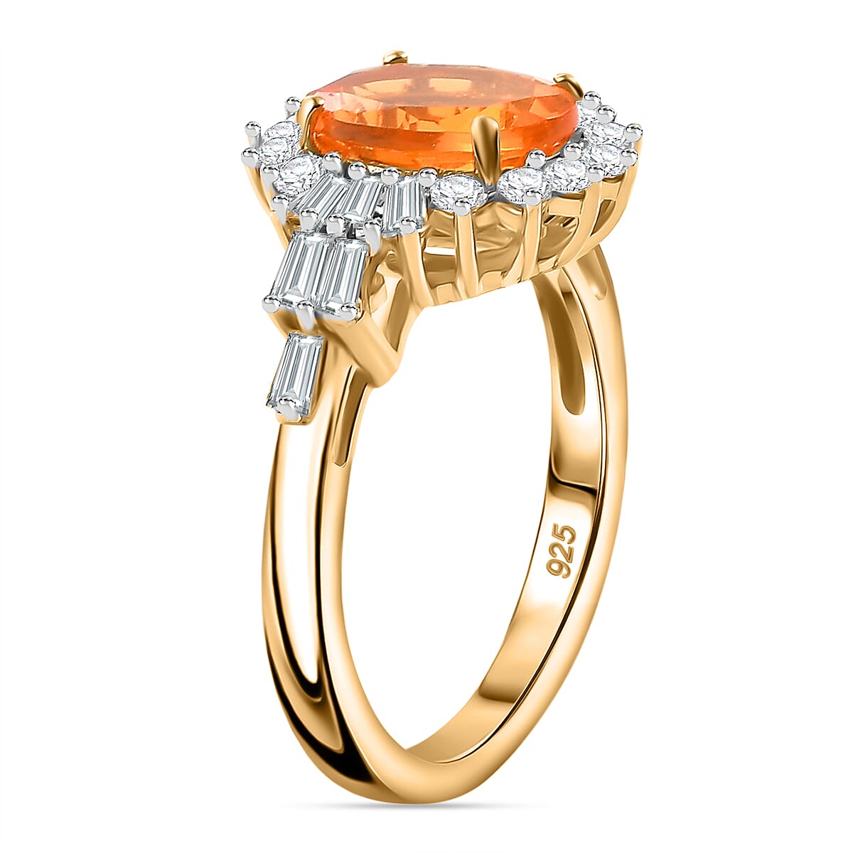 Fire Opal, White Zircon Sunburst Ring in 18K Vermeil Yellow Gold Plated Sterling Silver 7863352 3
