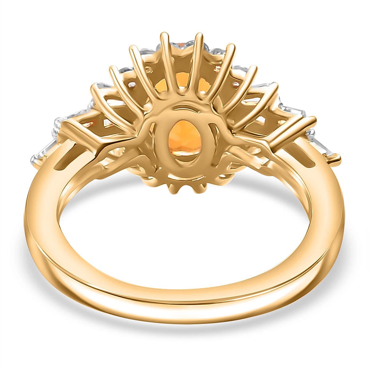 Fire Opal, White Zircon Sunburst Ring in 18K Vermeil Yellow Gold Plated Sterling Silver 7863352 4
