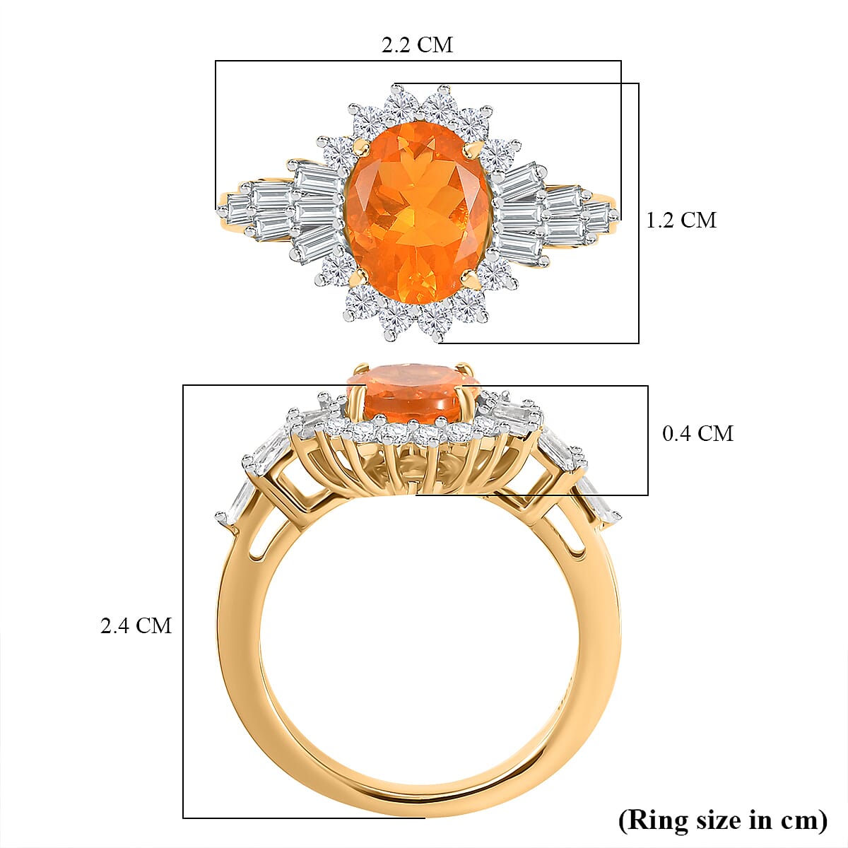 Fire Opal, White Zircon Sunburst Ring in 18K Vermeil Yellow Gold Plated Sterling Silver 7863352 5