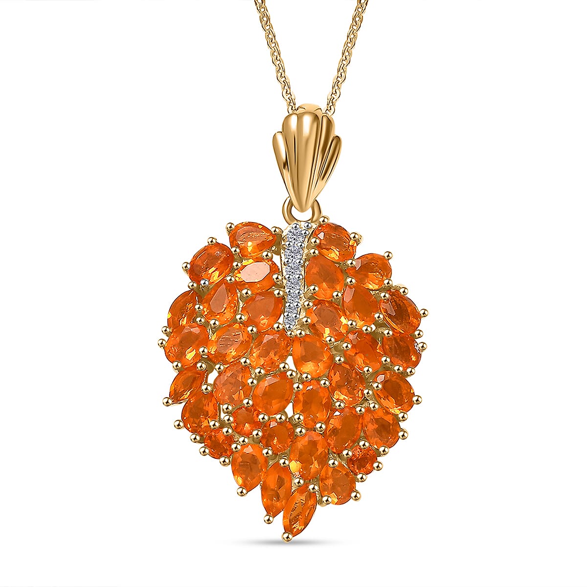 Fire Opal Leaf Pendant With Chain in 18K Vermeil Yellow Gold Plated Sterling Silver 4300426 0