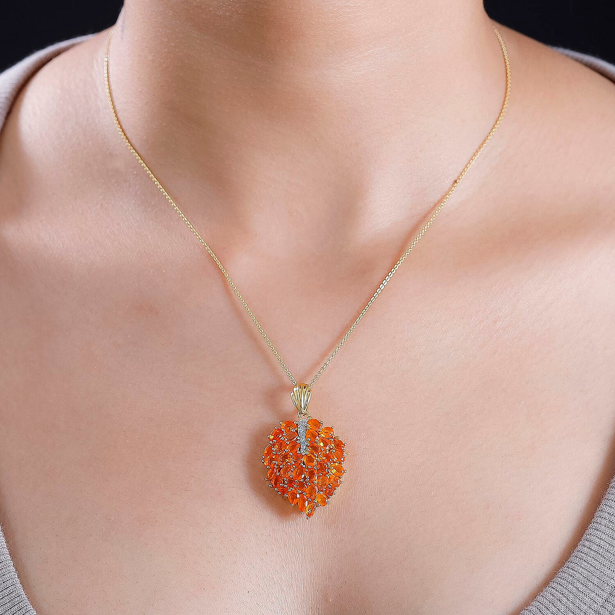 Fire Opal Leaf Pendant With Chain in 18K Vermeil Yellow Gold Plated Sterling Silver 4300426 2