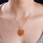 18K VERMEIL YELLOW GOLD PLATED Fire Opal Pendent With Chain  Silver