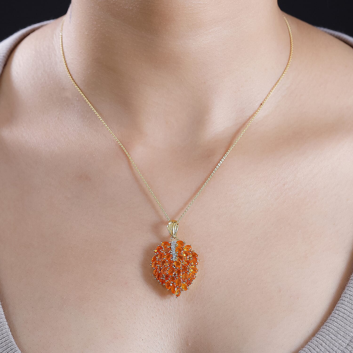 Fire Opal Leaf Pendant With Chain in 18K Vermeil Yellow Gold Plated Sterling Silver 4300426 2