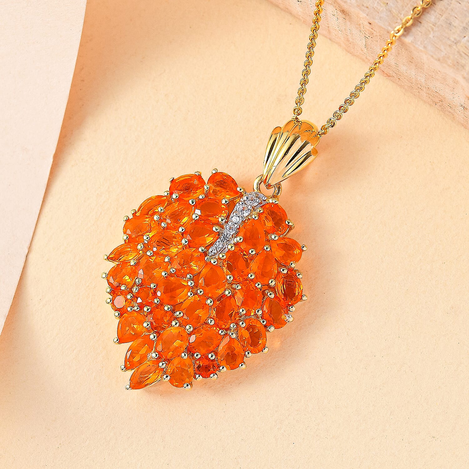 Fire Opal Leaf Pendant With Chain in 18K Vermeil Yellow Gold Plated Sterling Silver 4300426 3