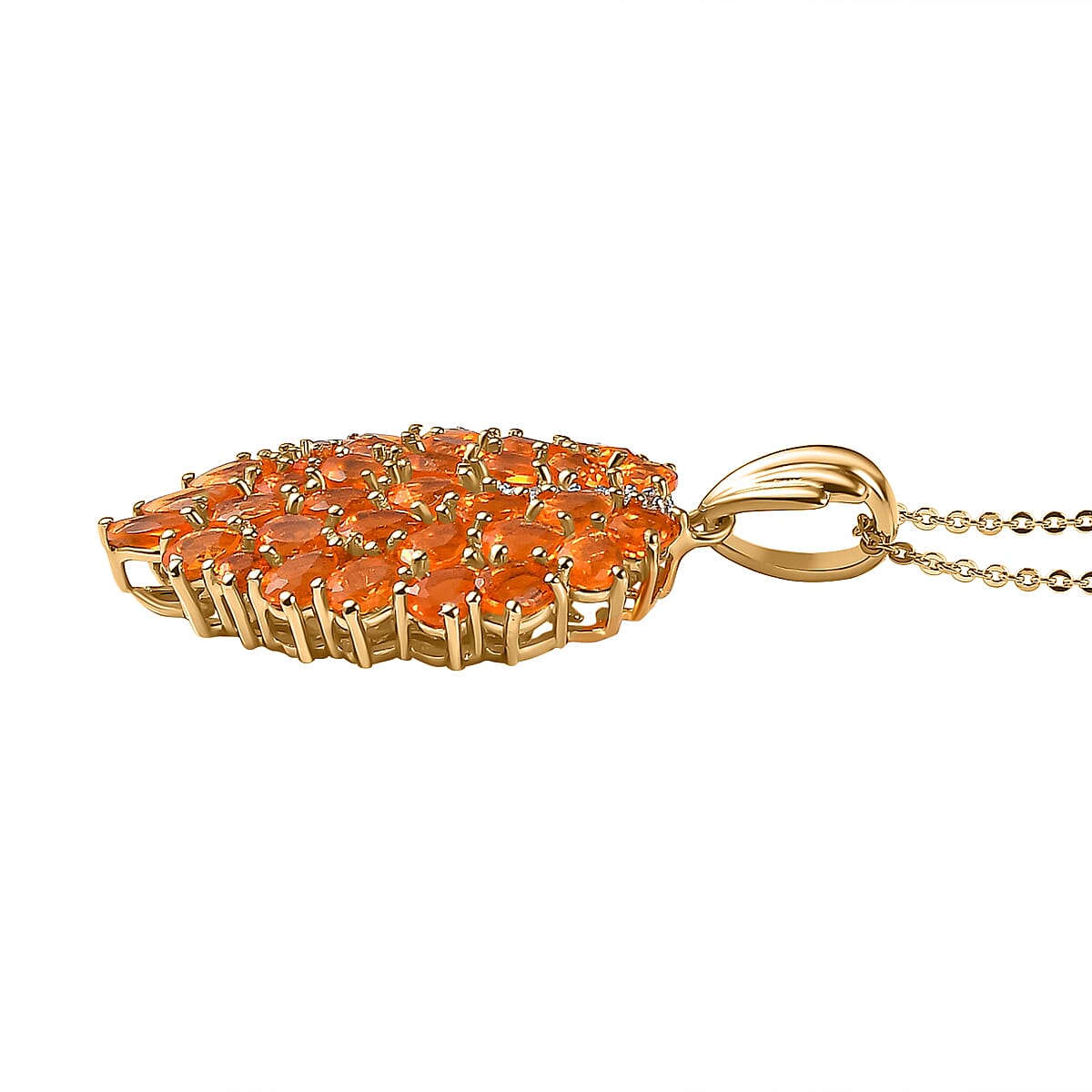 Fire Opal Leaf Pendant With Chain in 18K Vermeil Yellow Gold Plated Sterling Silver 4300426 4