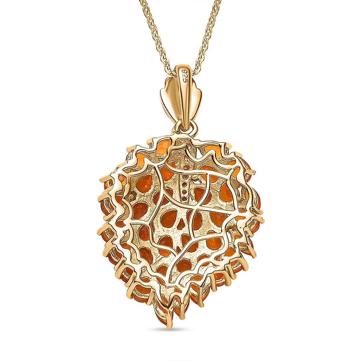 Fire Opal Leaf Pendant With Chain in 18K Vermeil Yellow Gold Plated Sterling Silver 4300426 5