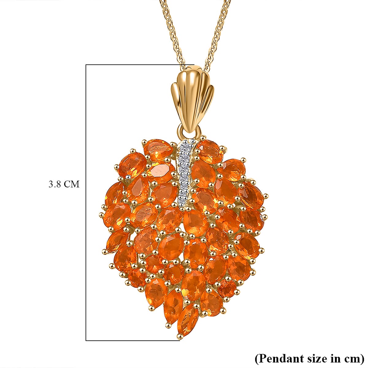Fire Opal Leaf Pendant With Chain in 18K Vermeil Yellow Gold Plated Sterling Silver 4300426 7