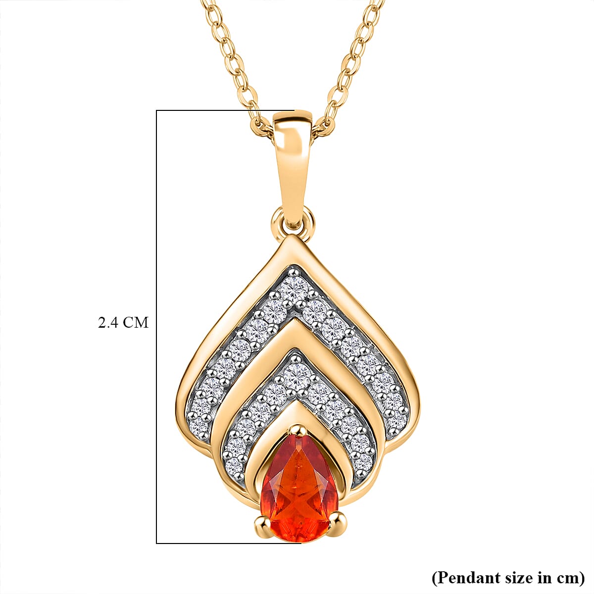 Natural Fire Opal and White Zircon Peacock Plume Pendant with Chain (Size 20) in 18K Vermeil Yellow Gold Plated Sterling Silver 0.50 Ct. 4360773 5