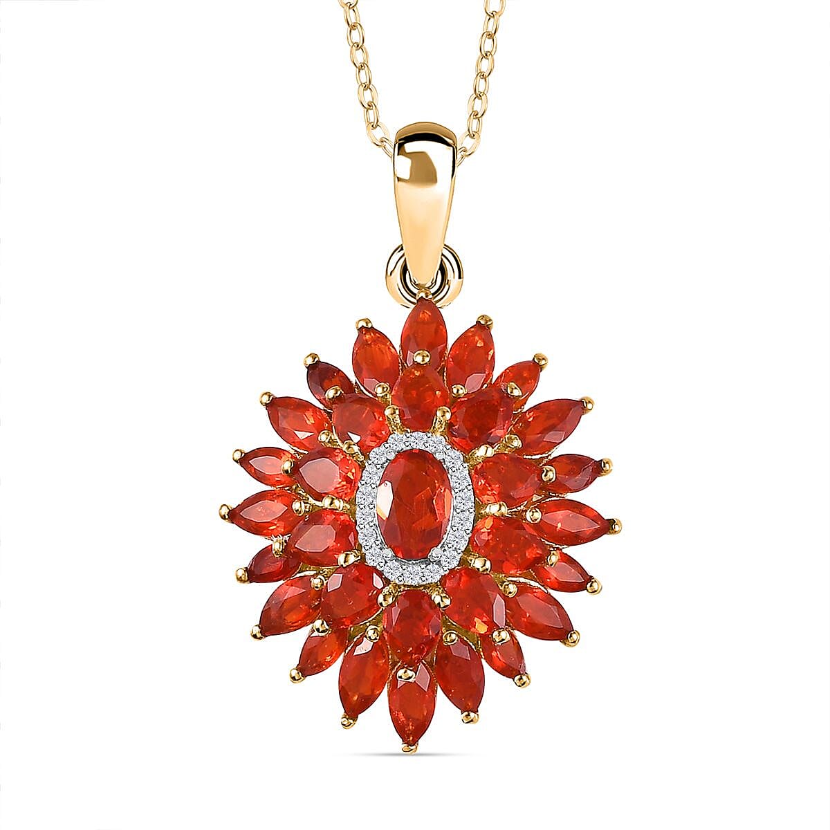 Salamanca Fire Opal &amp; Natural Zircon The Temple Pendant with Chain (Size 20) in 18K Gold Vermeil Sterling Silver 3.30 Ct. 4258500 0
