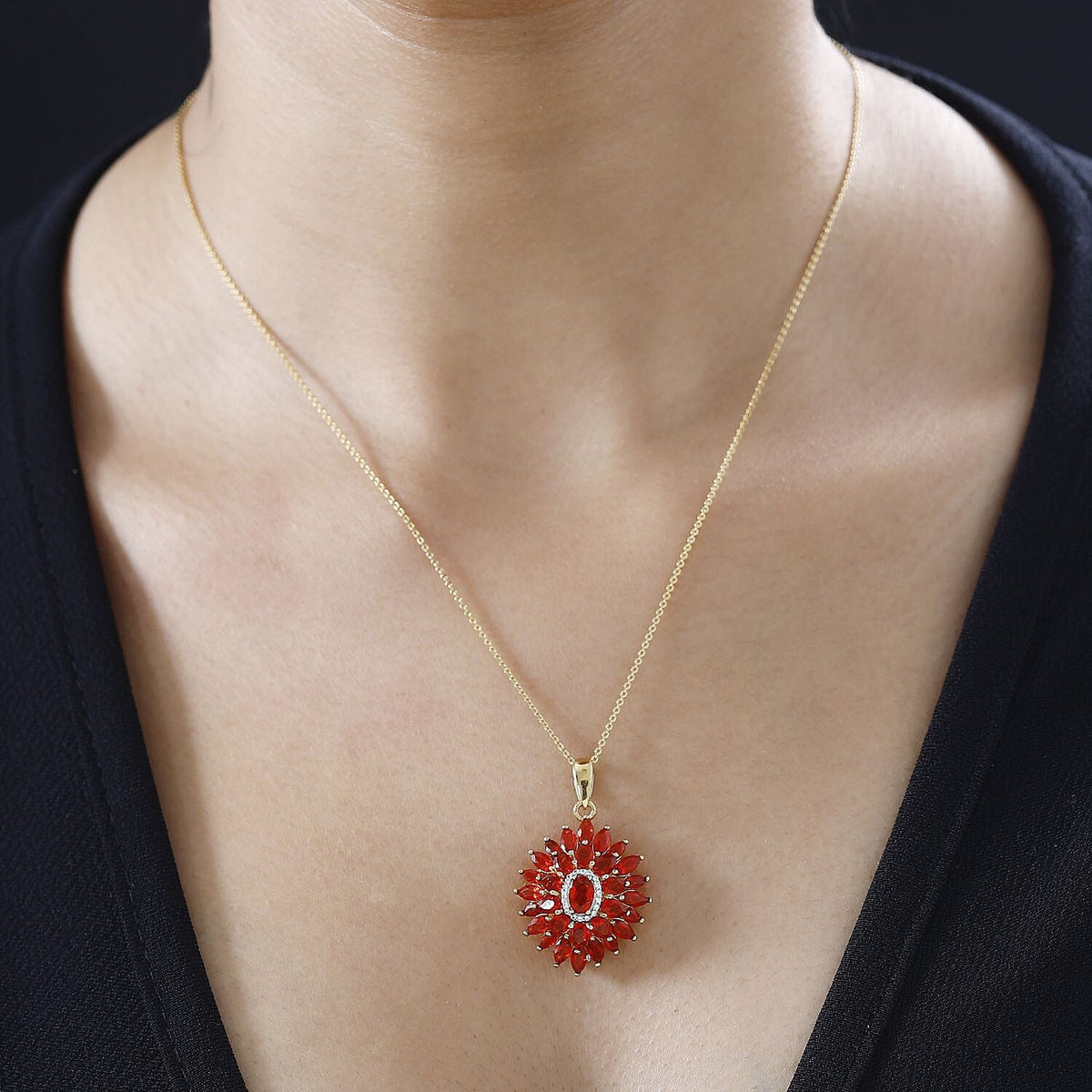 Salamanca Fire Opal &amp; Natural Zircon The Temple Pendant with Chain (Size 20) in 18K Gold Vermeil Sterling Silver 3.30 Ct. 4258500 1