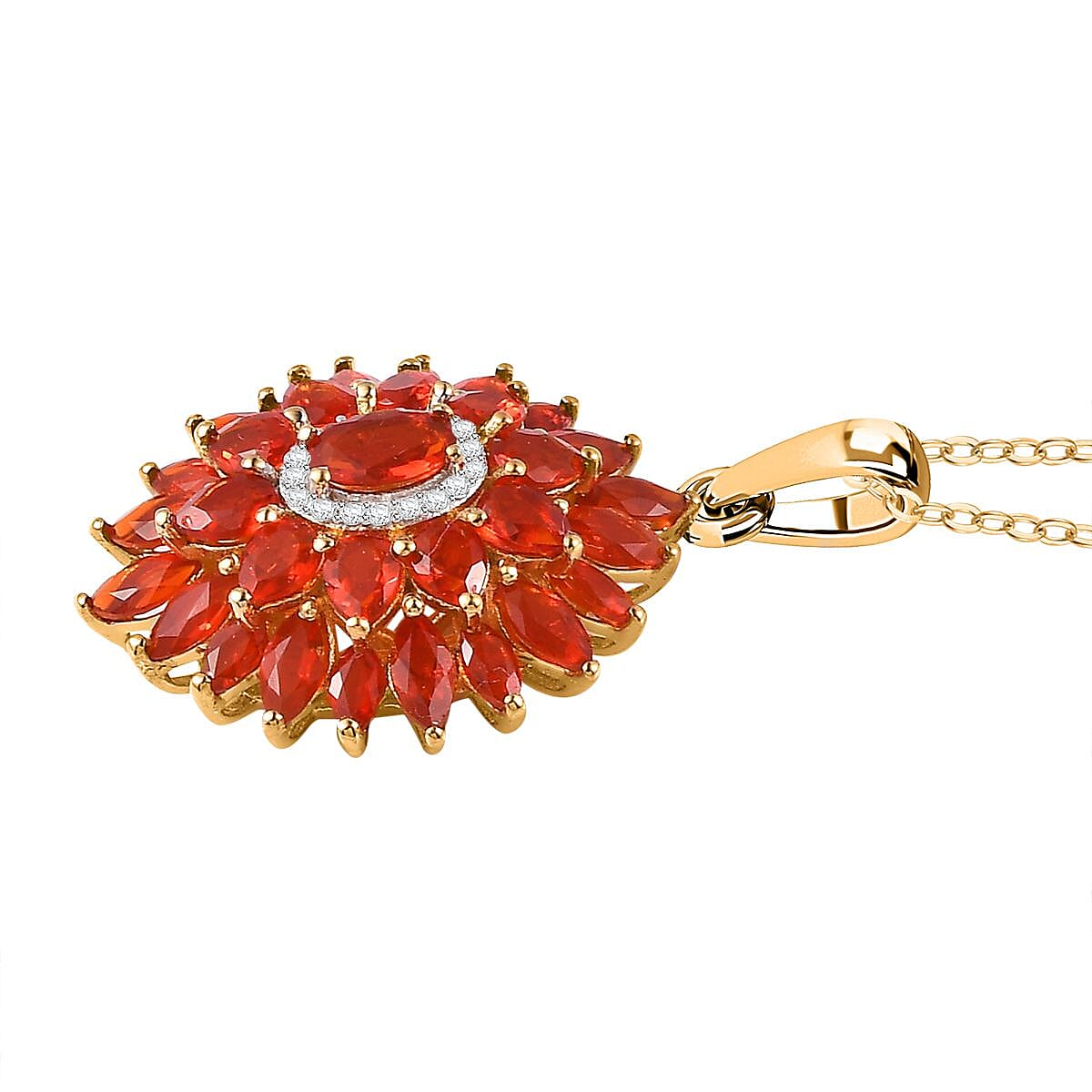 Salamanca Fire Opal &amp; Natural Zircon The Temple Pendant with Chain (Size 20) in 18K Gold Vermeil Sterling Silver 3.30 Ct. 4258500 3
