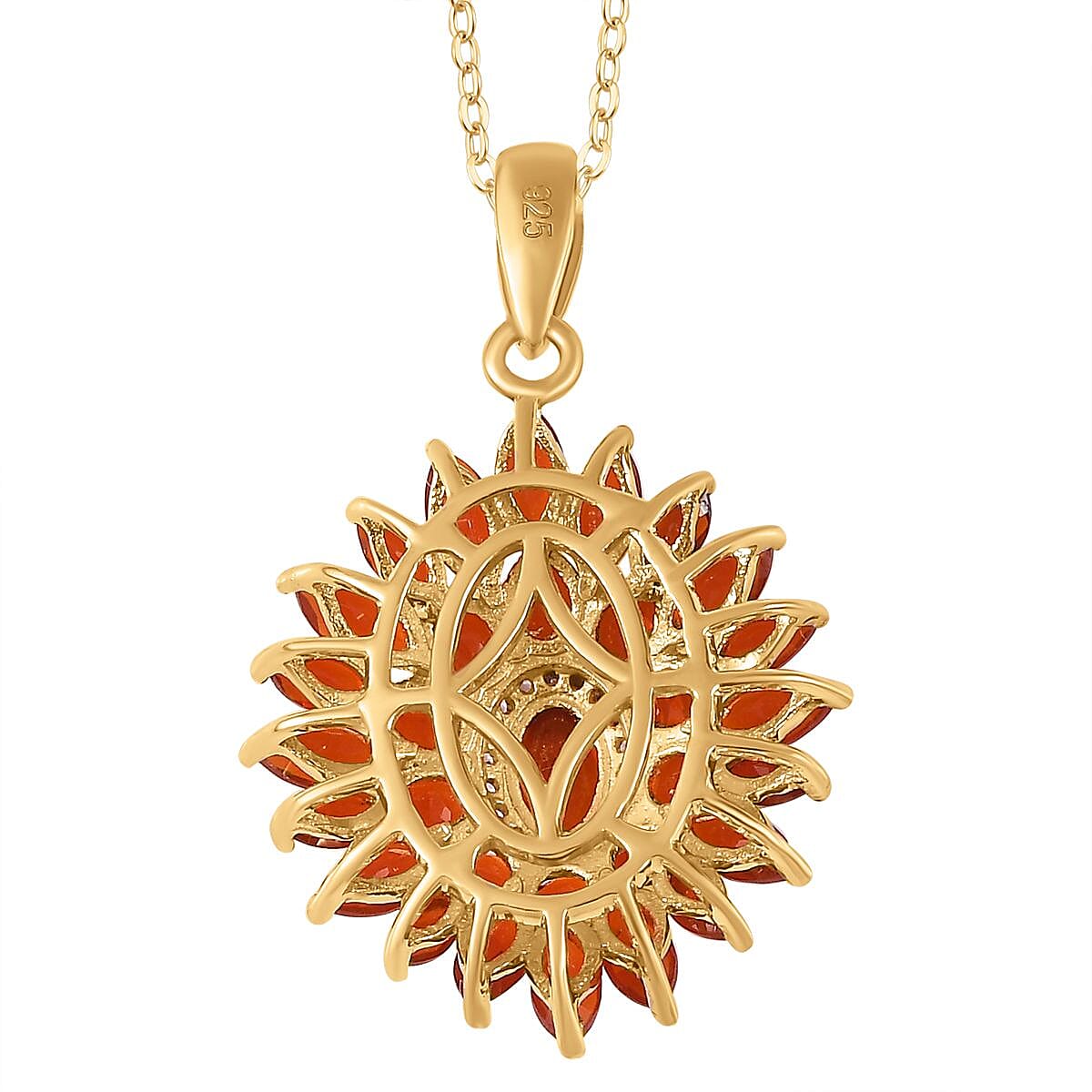 Salamanca Fire Opal &amp; Natural Zircon The Temple Pendant with Chain (Size 20) in 18K Gold Vermeil Sterling Silver 3.30 Ct. 4258500 4