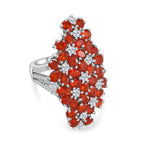 Natural Salamanca Fire Opal & Natural Zircon Cluster Floral Ring in Platinum Overlay Sterling Silver 5.96 Ct.