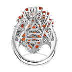 Natural Salamanca Fire Opal & Natural Zircon Cluster Floral Ring in Platinum Overlay Sterling Silver 5.96 Ct.
