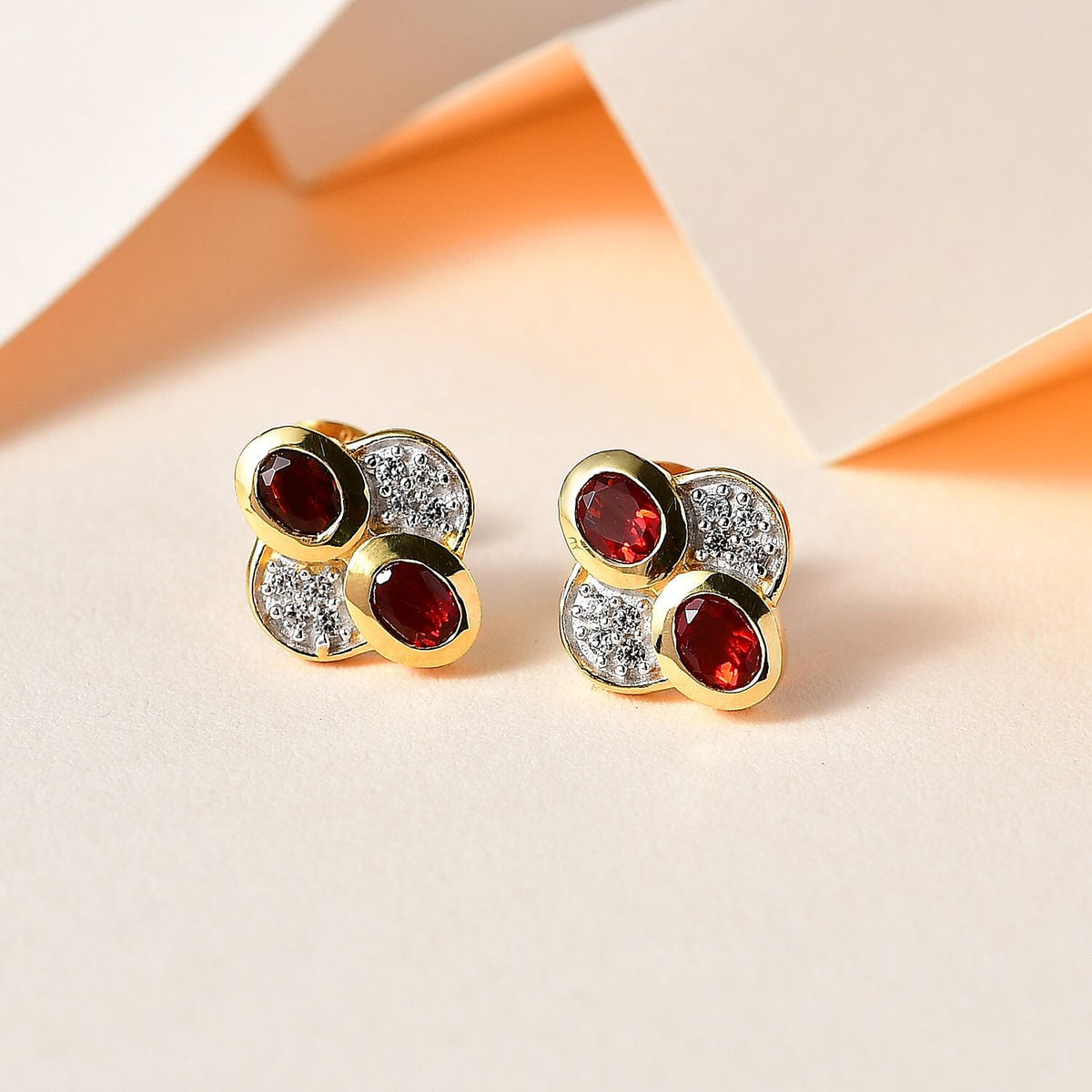 Salamanca Fire Opal &amp; Natural Zircon Stud Earrings in 18K Yellow Gold Vermeil Plated Sterling Silver 7742581 1