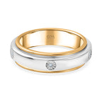 Natural White Diamond Spinner Band Ring with 5 diamonds in Platinum & 18K Vermeil Yellow Gold Plated Sterling Silver, Silver Wt. 6.51 Gms.