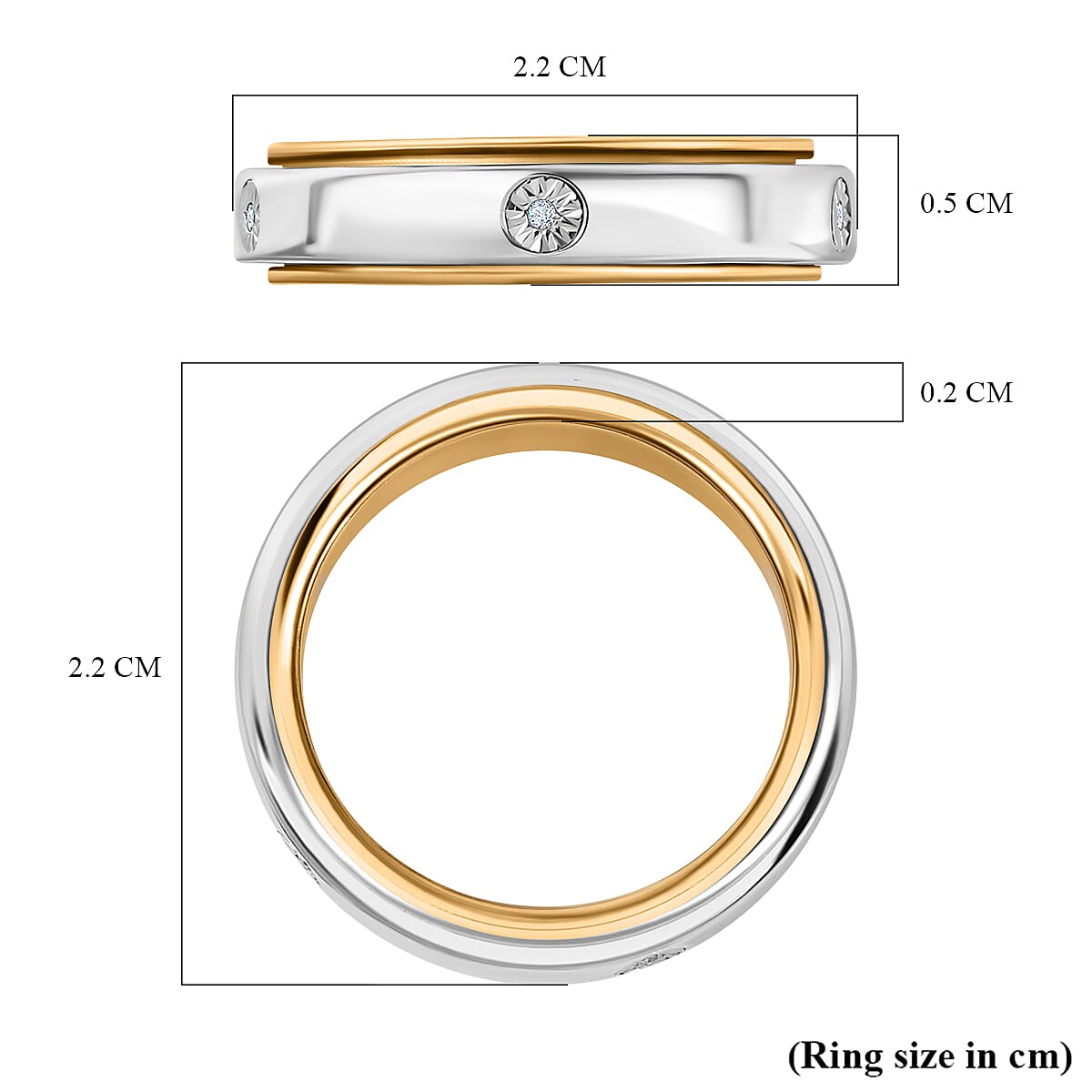 First Launch - Diamond Spinner Band Ring with 5 diamonds in Platinum and Gold Overlay in Sterling Silver 7607777 11