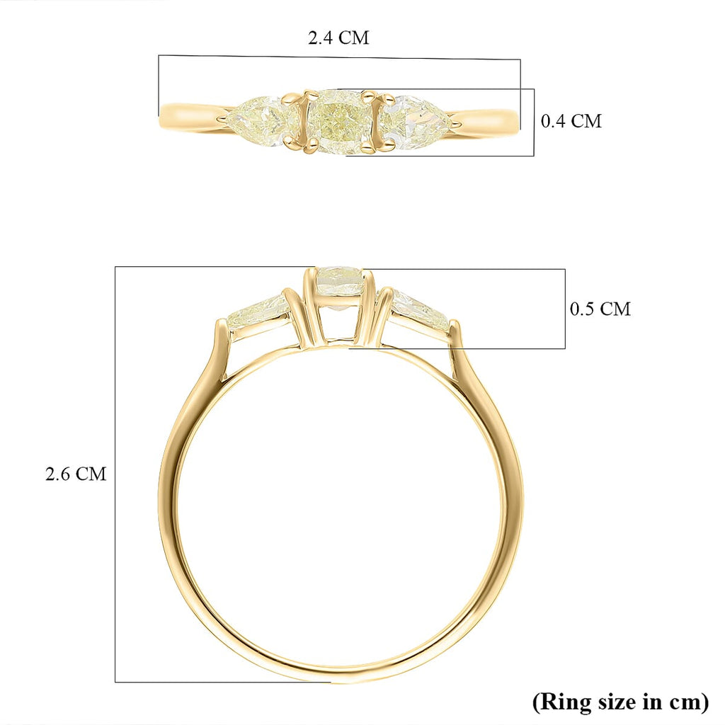 18K Yellow Gold SGL certified Natural Yellow Diamond (SI) Trilogy Ring 1.00 Ct.