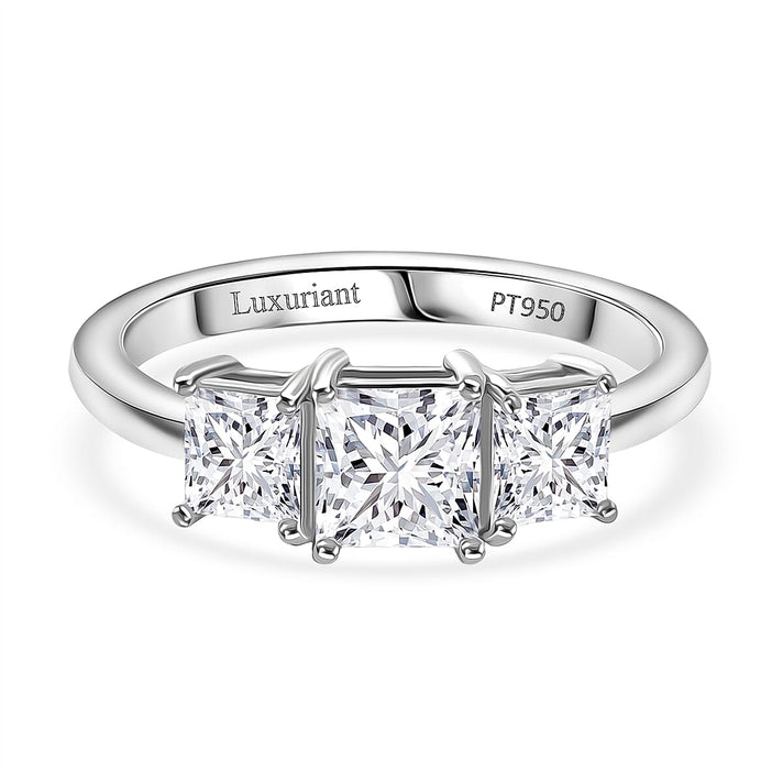 LUXURIANT 2 Ct. Lab Grown Diamond Trilogy Ring in 950 Platinum, SGL Certified 8329687 1
