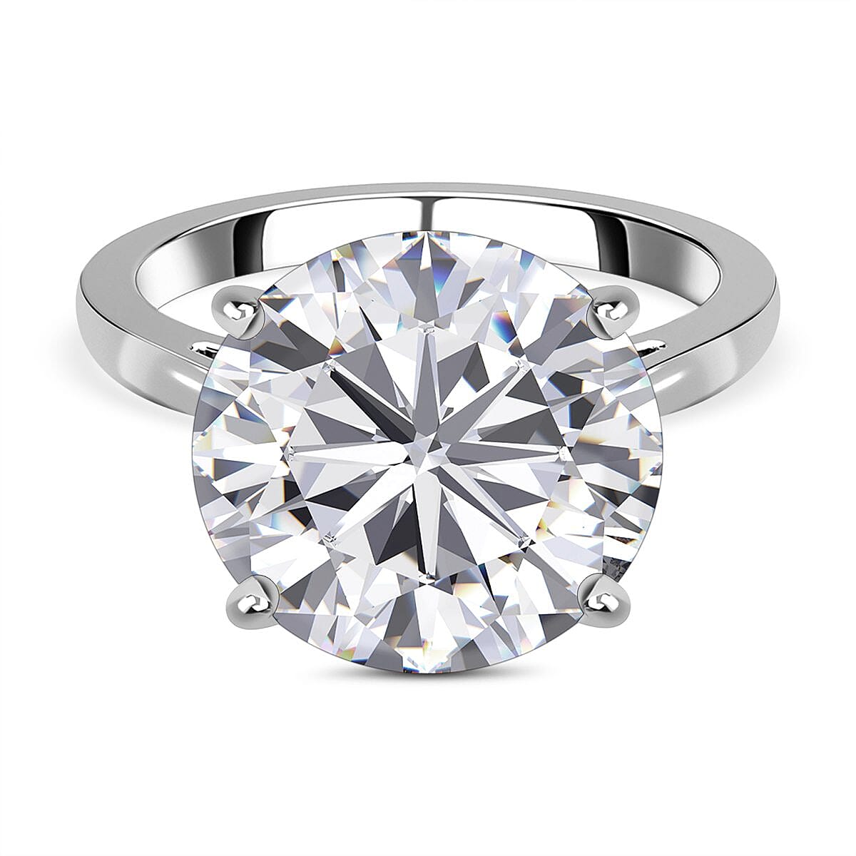 First Time Ever - Moissanite Solitaire Ring in Platinum Overlay Sterling Silver 10.00 Ct. 7254403 0