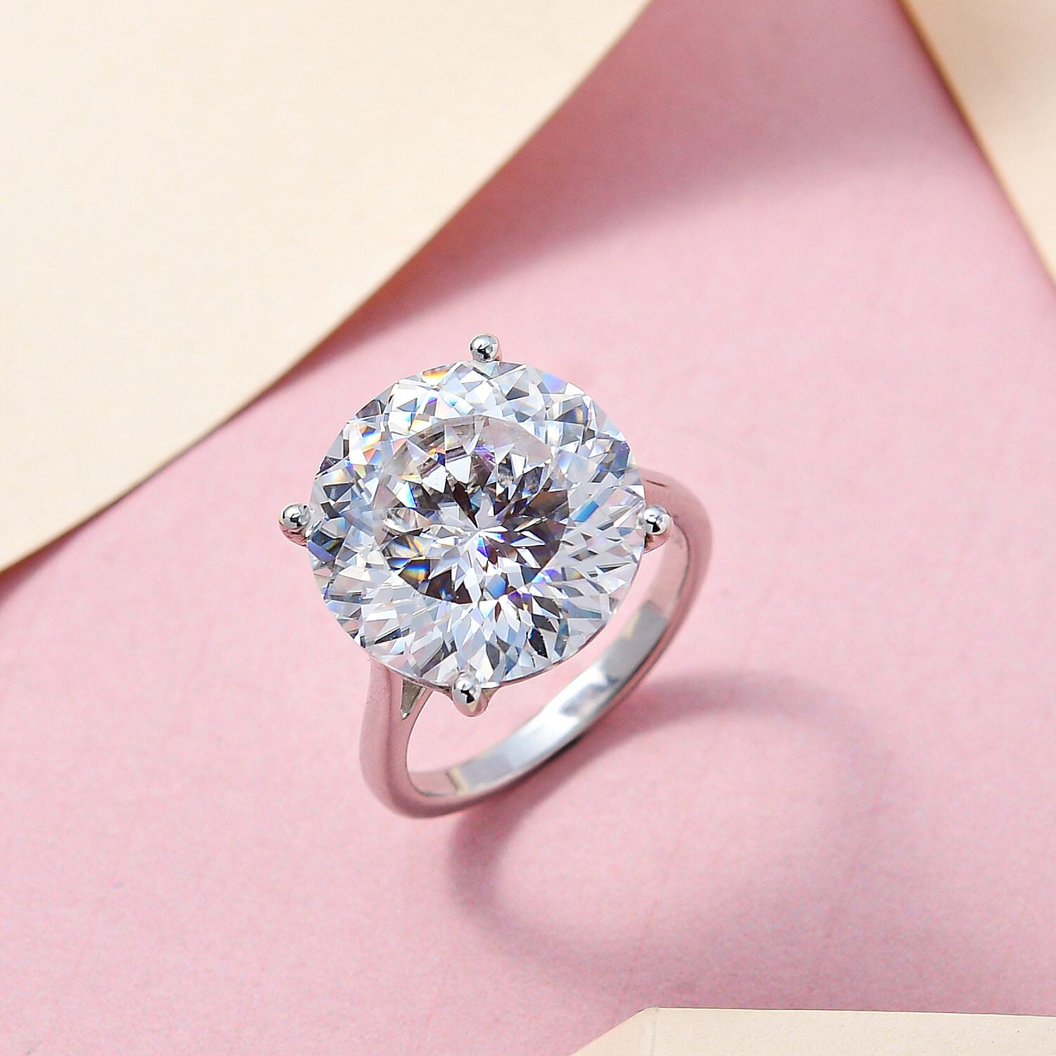 First Time Ever - Moissanite Solitaire Ring in Platinum Overlay Sterling Silver 10.00 Ct. 7254403 1
