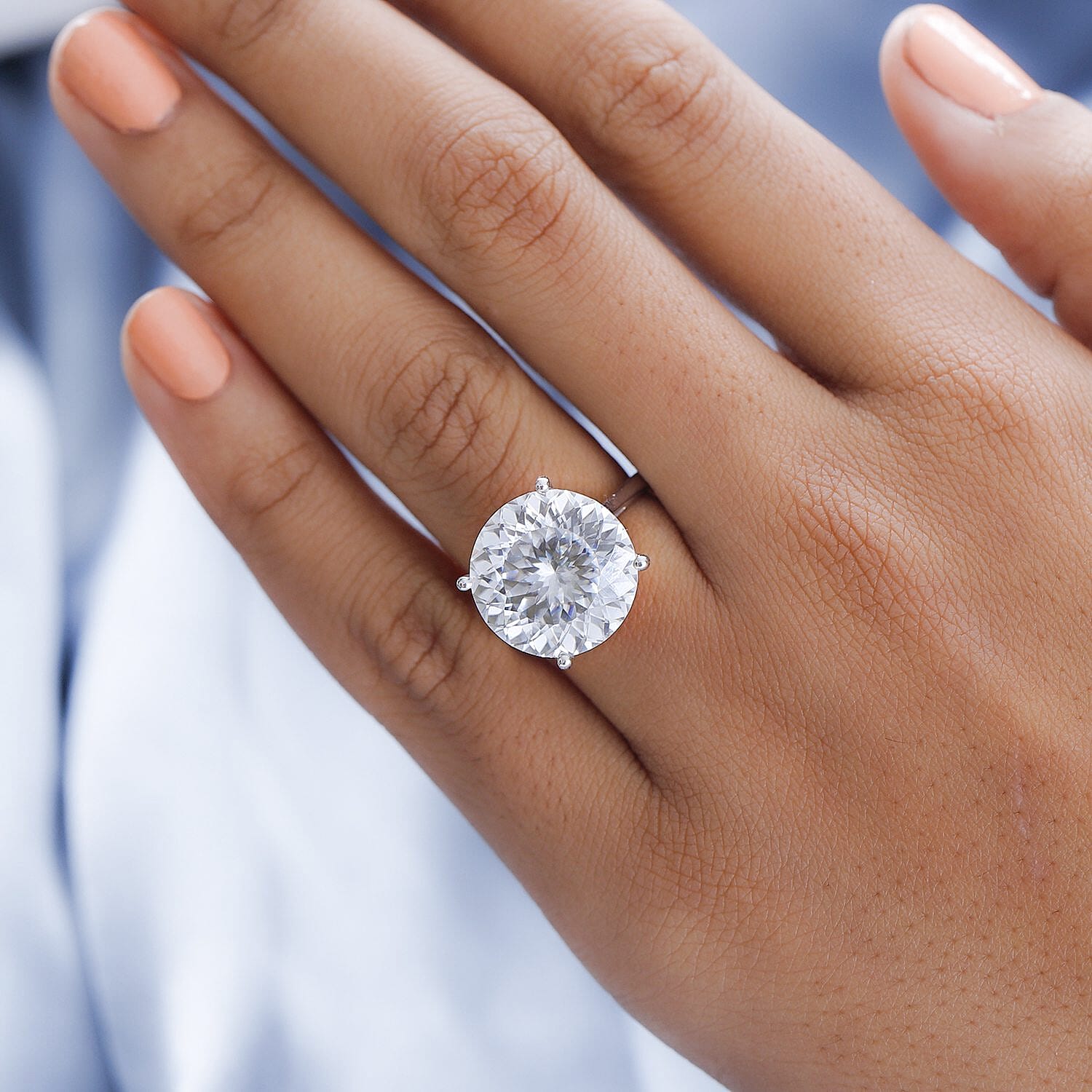 First Time Ever - Moissanite Solitaire Ring in Platinum Overlay Sterling Silver 10.00 Ct. 7254403 2