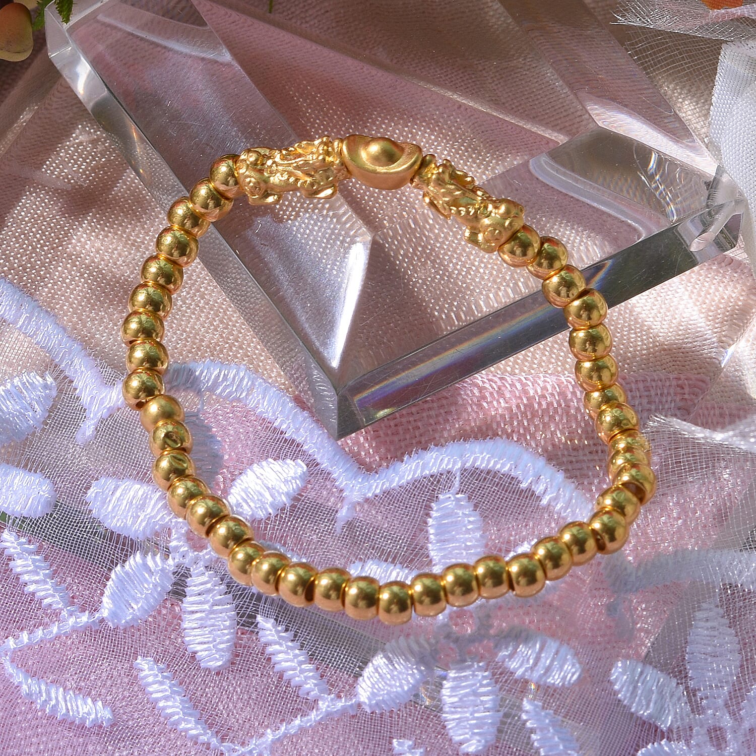 First Time Ever Pixiu Adjustable Bracelet in 24K Yellow Gold (Size - 7.5) 7805050 1