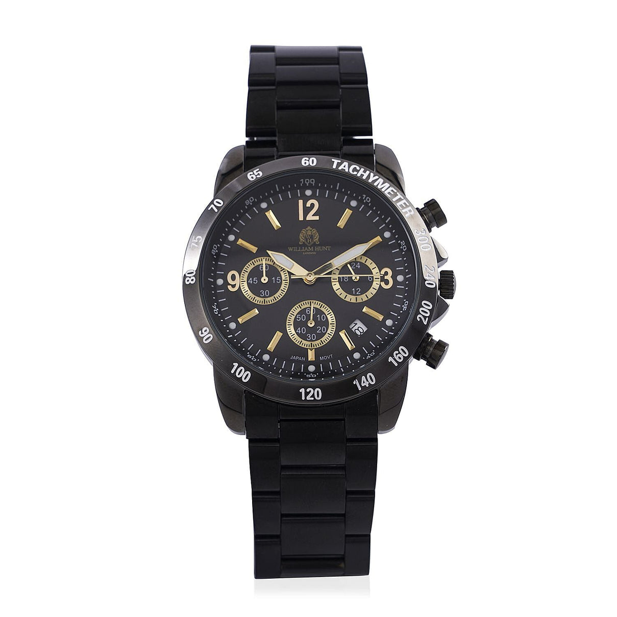 William Hunt Designer Watch with fully functional Chronograph Water Resistant Black Dial with Luminous Hour Markers and watch Hands with Black Metallic Strap 7188703 0