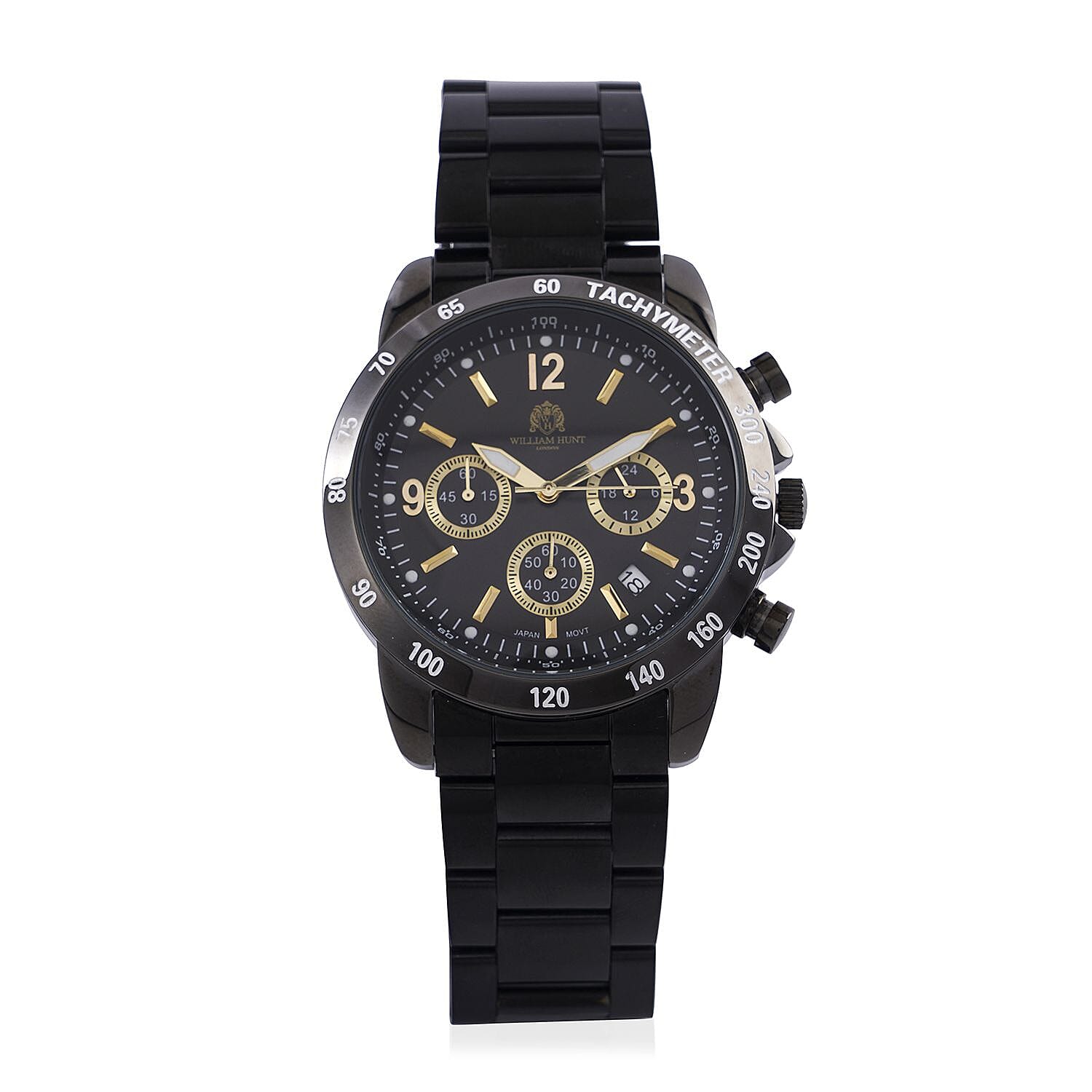 William Hunt Designer Watch with fully functional Chronograph Water Resistant Black Dial with Luminous Hour Markers and watch Hands with Black Metallic Strap 7188703 0