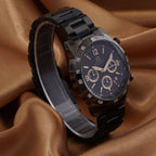 William Hunt Designer Watch with fully functional Chronograph Water Resistant Black Dial with Luminous Hour Markers and watch Hands with Black Metallic Strap