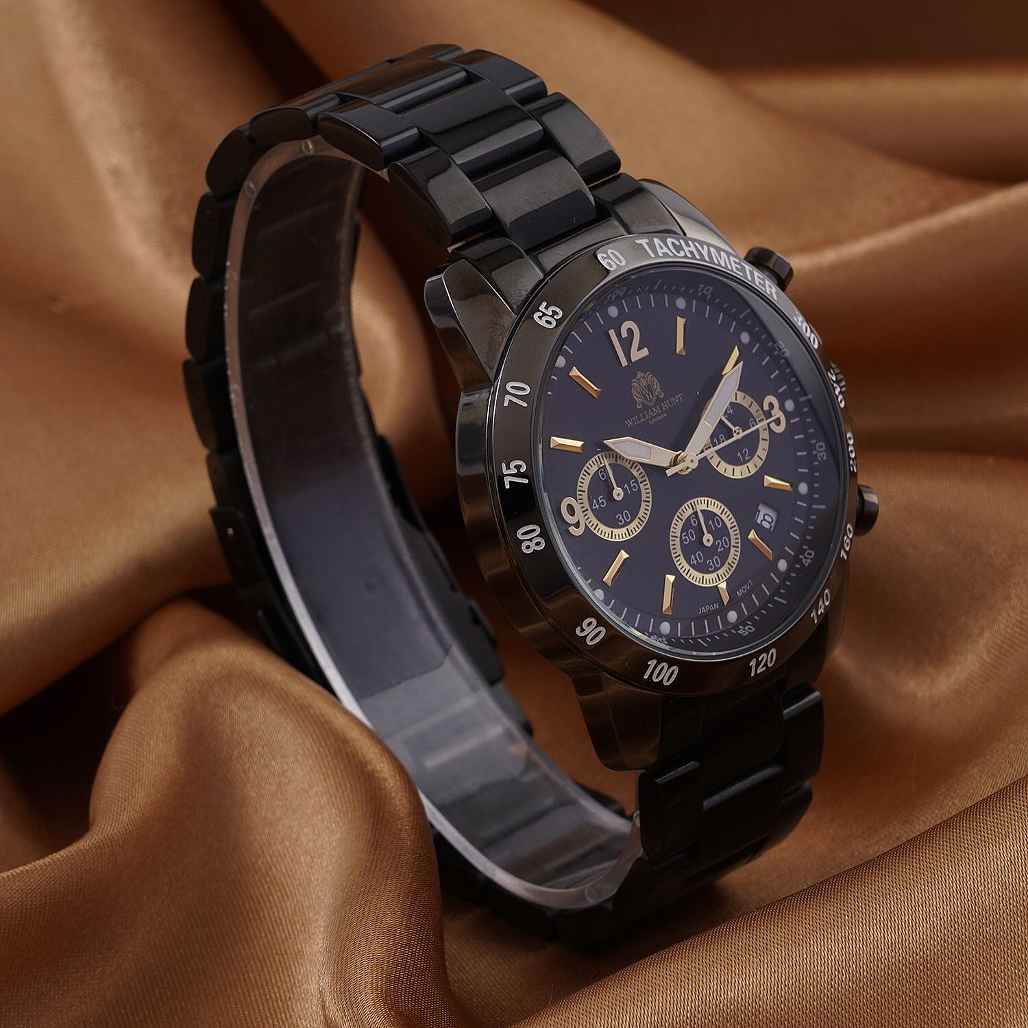 William Hunt Designer Watch with fully functional Chronograph Water Resistant Black Dial with Luminous Hour Markers and watch Hands with Black Metallic Strap 7188703 2