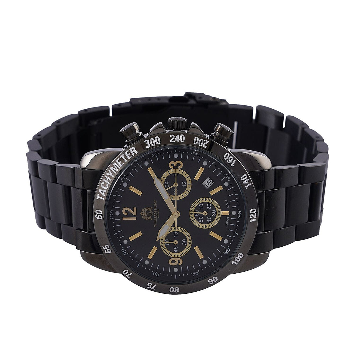 William Hunt Designer Watch with fully functional Chronograph Water Resistant Black Dial with Luminous Hour Markers and watch Hands with Black Metallic Strap 7188703 4