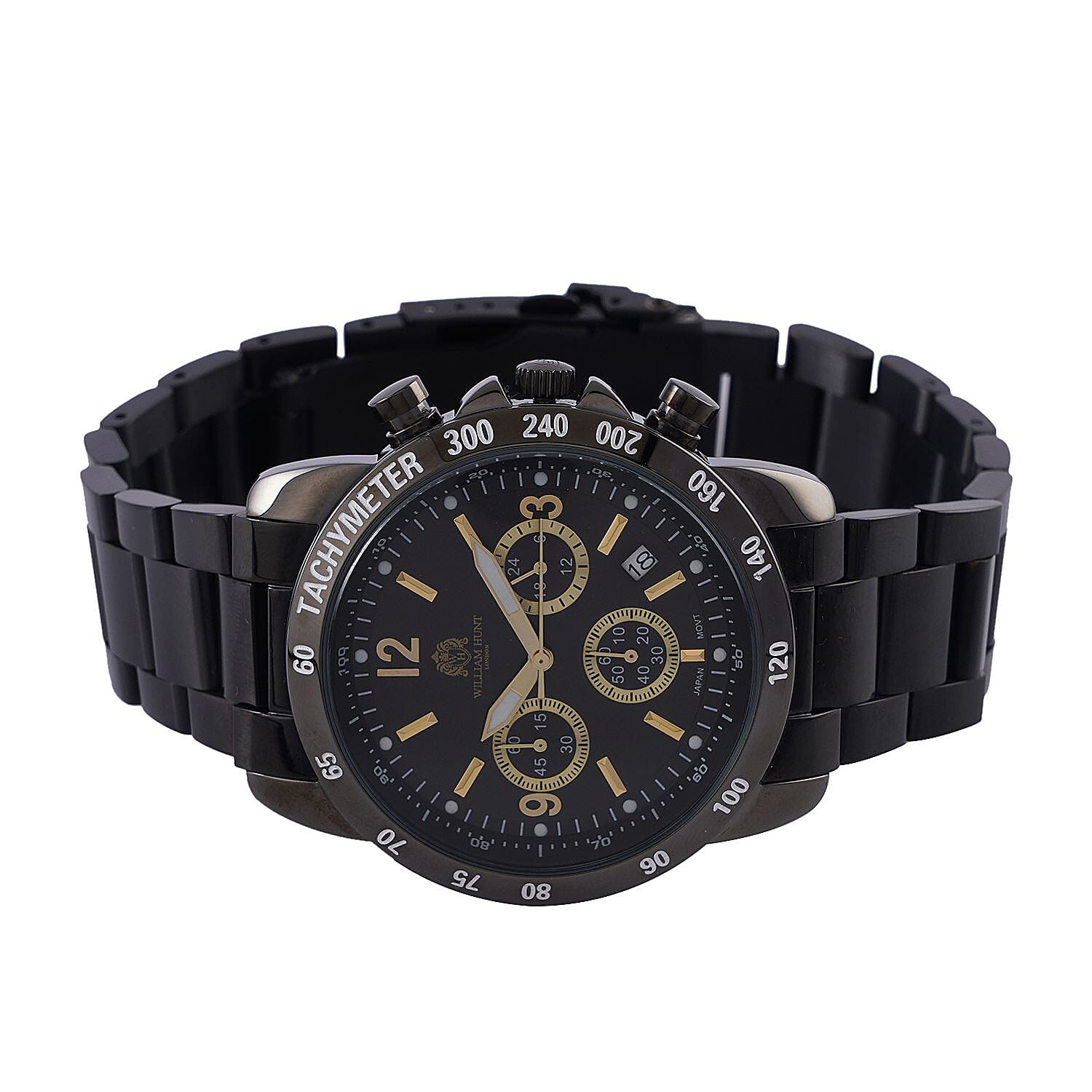 William Hunt Designer Watch with fully functional Chronograph Water Resistant Black Dial with Luminous Hour Markers and watch Hands with Black Metallic Strap 7188703 4