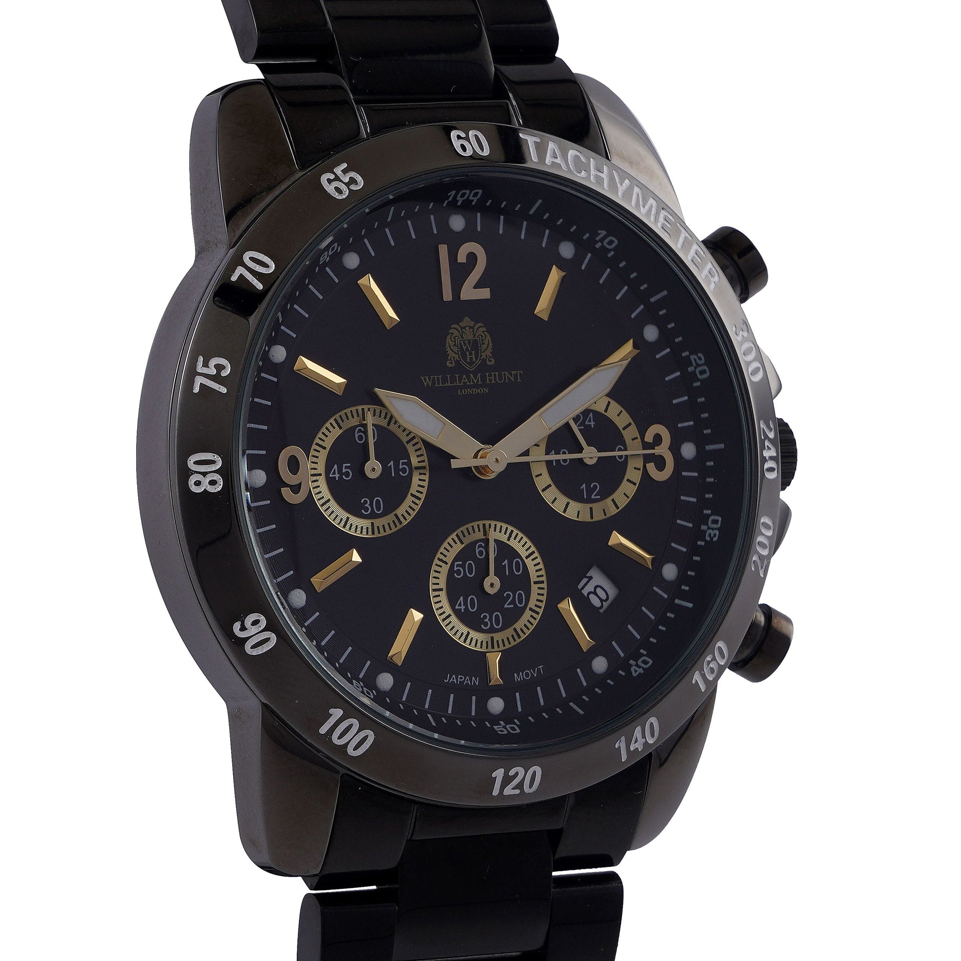 William Hunt Designer Watch with fully functional Chronograph Water Resistant Black Dial with Luminous Hour Markers and watch Hands with Black Metallic Strap 7188703 5