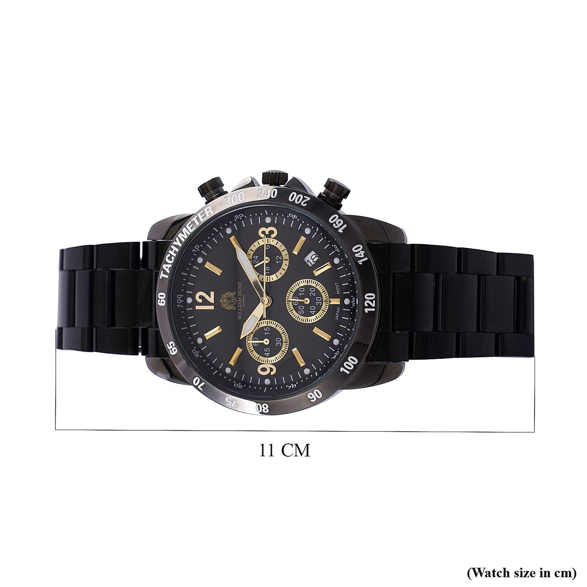 William Hunt Designer Watch with fully functional Chronograph Water Resistant Black Dial with Luminous Hour Markers and watch Hands with Black Metallic Strap 7188703 7